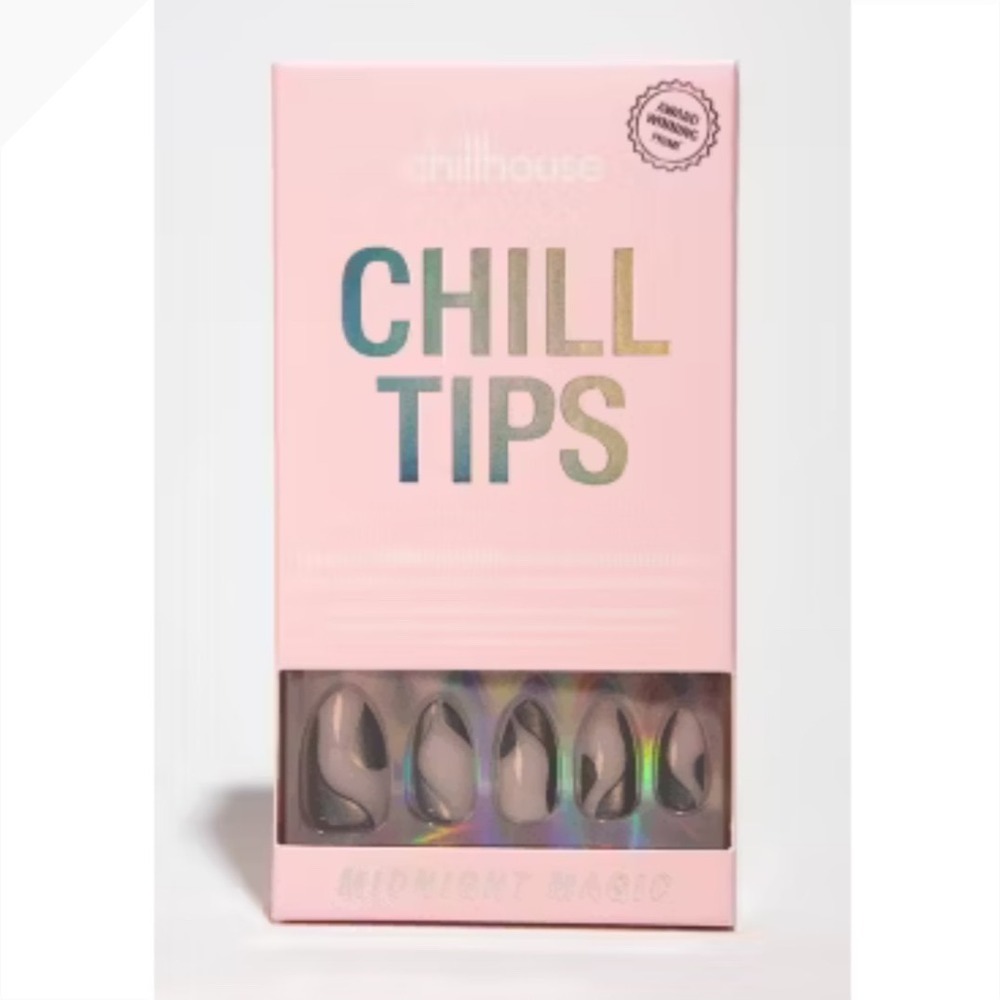 Chillhouse Chill Tips Midnight Magic Press-On Nails Black Silver Metallic Almond